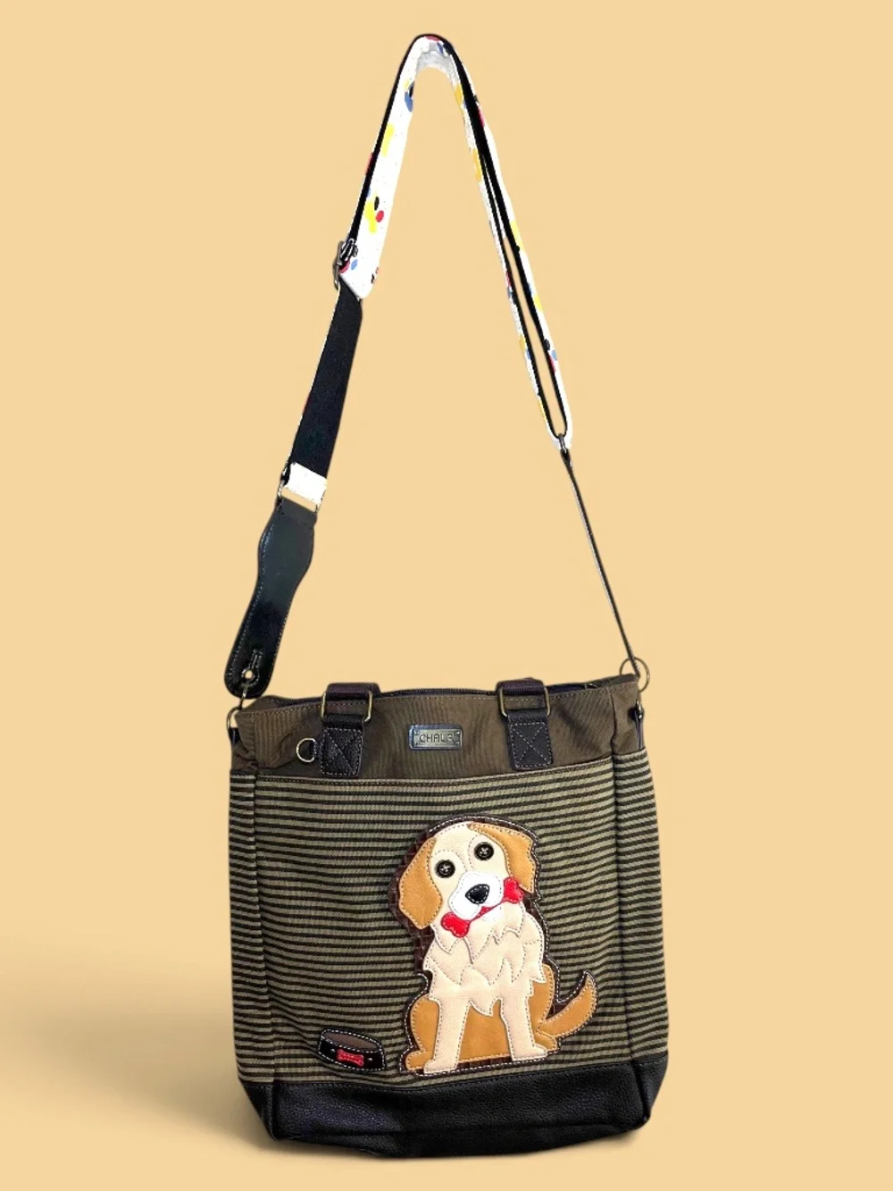 Chala Golden Retriever Striped Canvas Work Tote